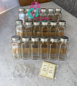 پک کاربردی(شیشه ادویه18عدد-استند ادویه اکرلیک3عدد-درب نمک پاش18عدد-لیبل چاپ شده 1بسته)