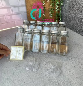 پک کاربردی(شیشه ادویه12عدد-استند ادویه اکرلیک2عدد-درب نمک پاش12عدد-لیبل چاپ شده 1بسته)
